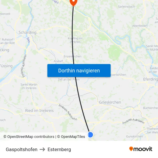 Gaspoltshofen to Esternberg map
