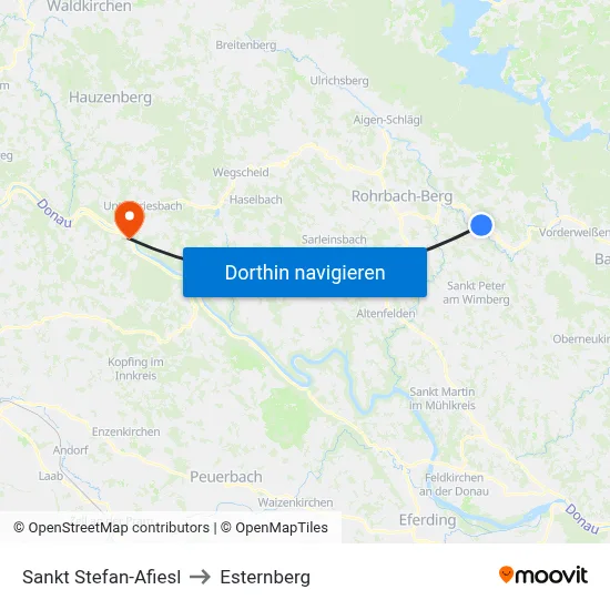 Sankt Stefan-Afiesl to Esternberg map