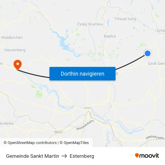 Gemeinde Sankt Martin to Esternberg map
