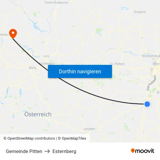 Gemeinde Pitten to Esternberg map