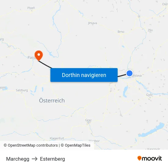 Marchegg to Esternberg map