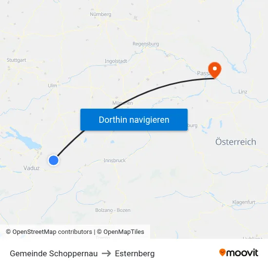 Gemeinde Schoppernau to Esternberg map