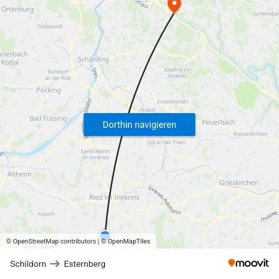 Schildorn to Esternberg map