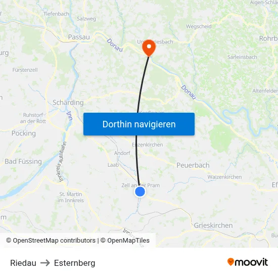 Riedau to Esternberg map