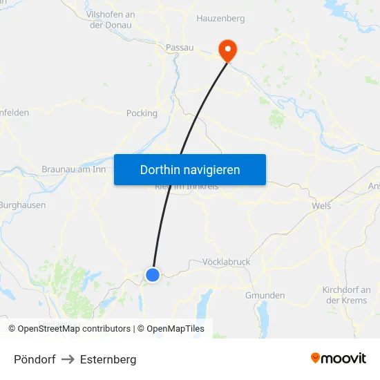 Pöndorf to Esternberg map