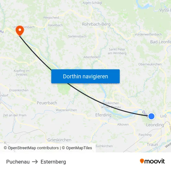 Puchenau to Esternberg map