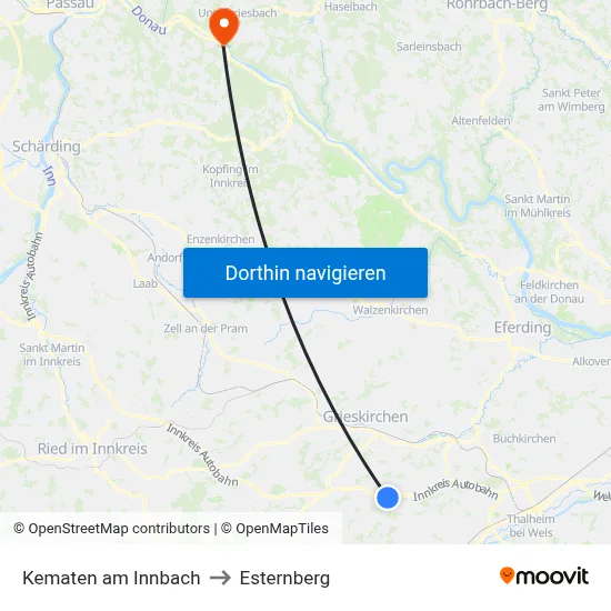 Kematen am Innbach to Esternberg map