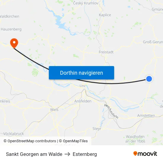 Sankt Georgen am Walde to Esternberg map