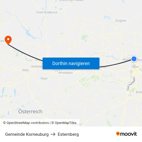 Gemeinde Korneuburg to Esternberg map