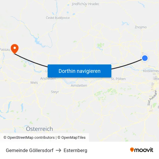 Gemeinde Göllersdorf to Esternberg map
