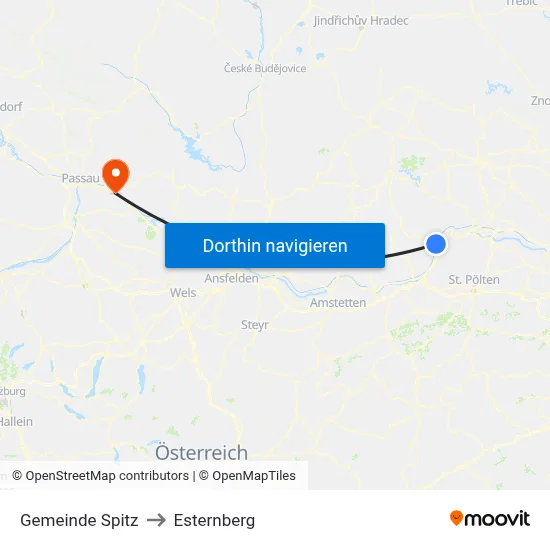 Gemeinde Spitz to Esternberg map