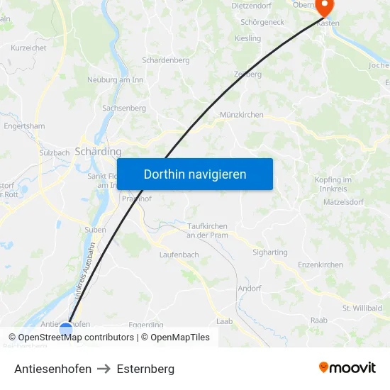 Antiesenhofen to Esternberg map