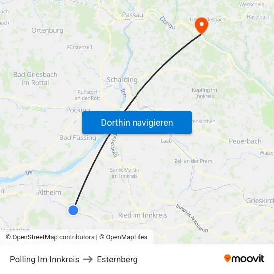Polling Im Innkreis to Esternberg map