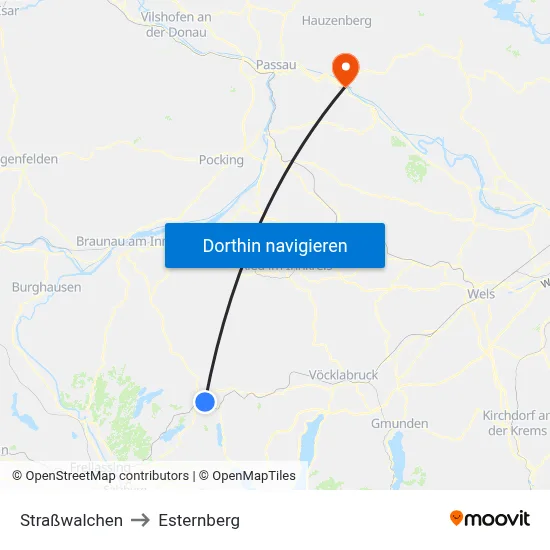Straßwalchen to Esternberg map