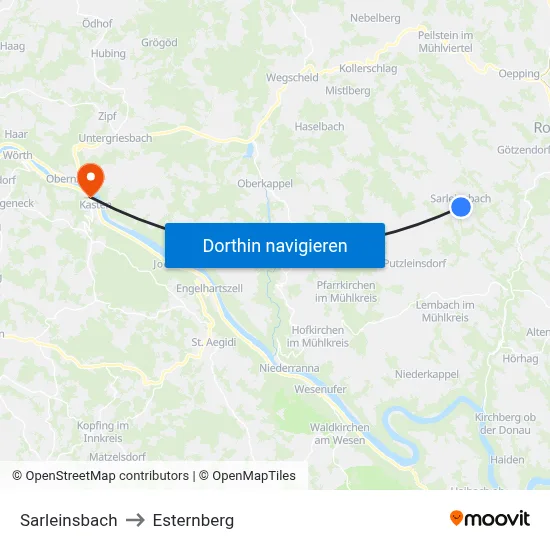 Sarleinsbach to Esternberg map