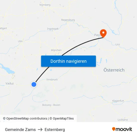 Gemeinde Zams to Esternberg map