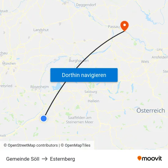 Gemeinde Söll to Esternberg map