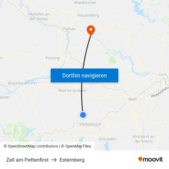 Zell am Pettenfirst to Esternberg map
