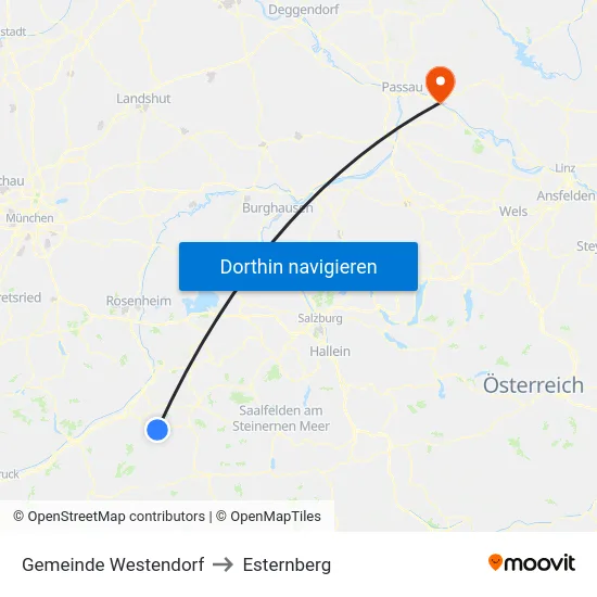 Gemeinde Westendorf to Esternberg map