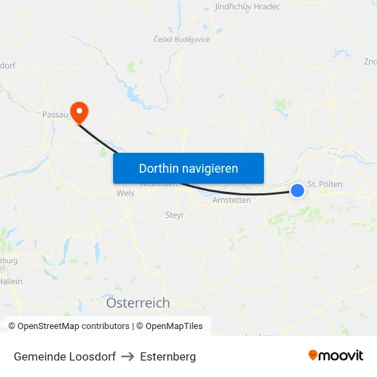 Gemeinde Loosdorf to Esternberg map