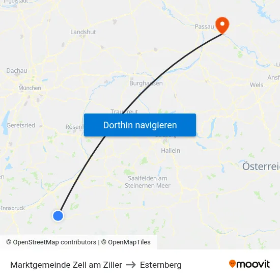 Marktgemeinde Zell am Ziller to Esternberg map