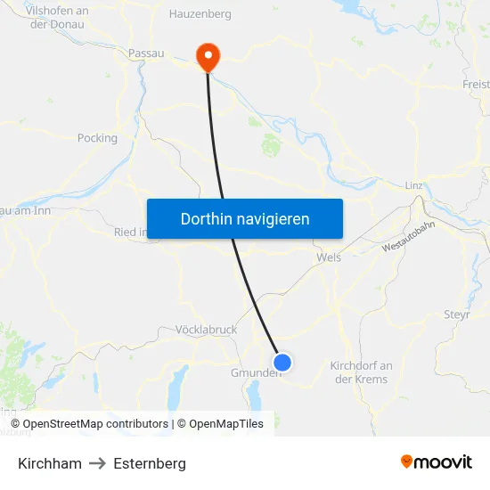 Kirchham to Esternberg map