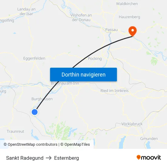 Sankt Radegund to Esternberg map
