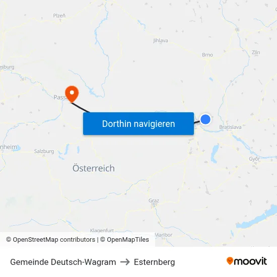 Gemeinde Deutsch-Wagram to Esternberg map