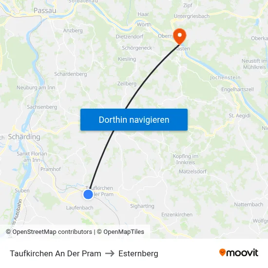 Taufkirchen An Der Pram to Esternberg map