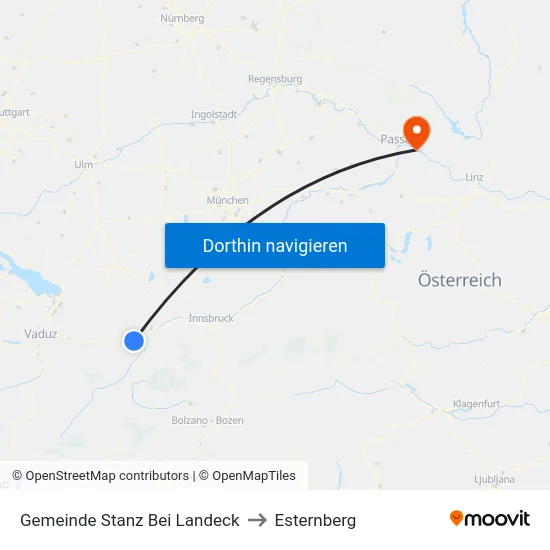 Gemeinde Stanz Bei Landeck to Esternberg map