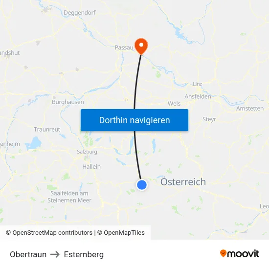 Obertraun to Esternberg map