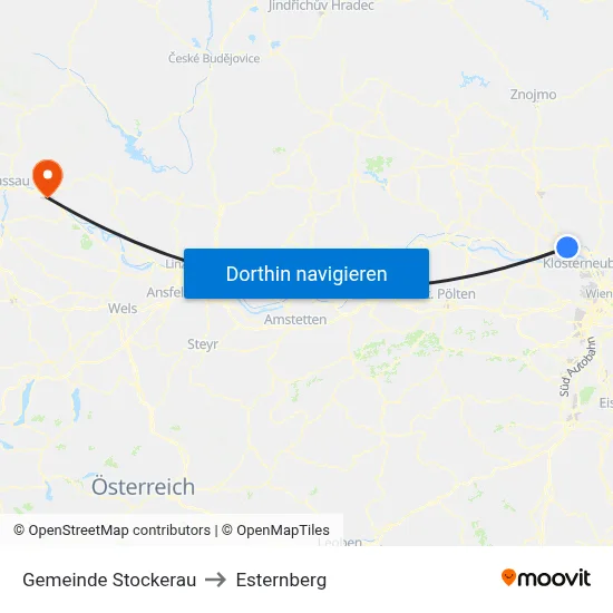 Gemeinde Stockerau to Esternberg map