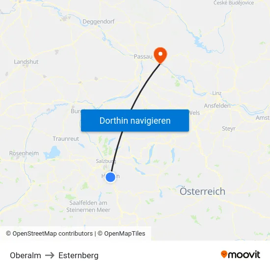 Oberalm to Esternberg map