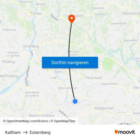 Kallham to Esternberg map