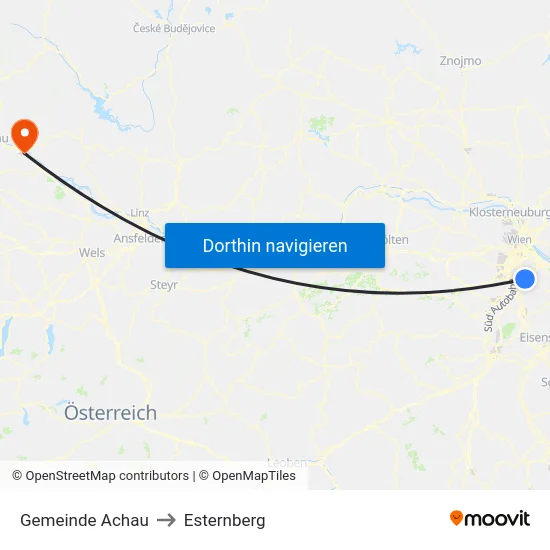 Gemeinde Achau to Esternberg map