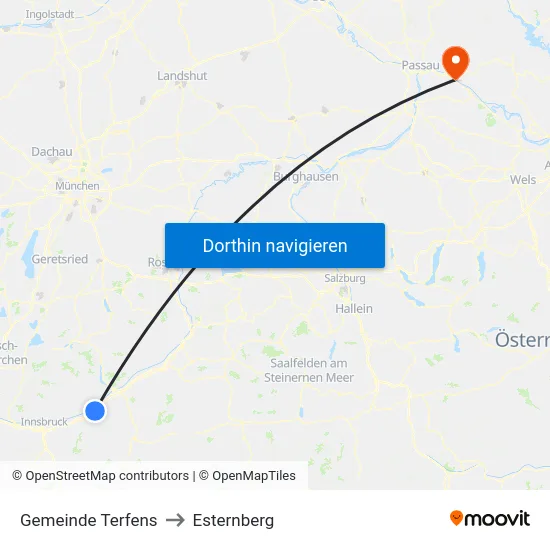 Gemeinde Terfens to Esternberg map