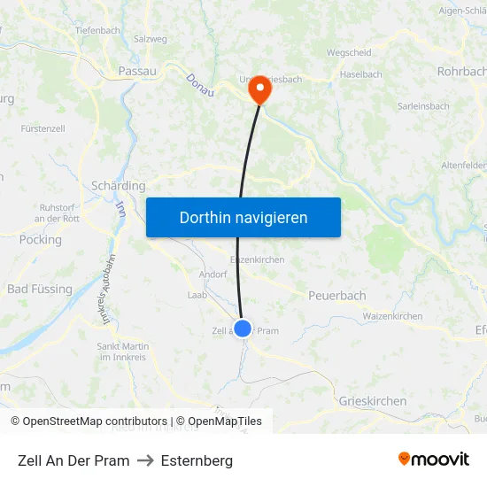 Zell An Der Pram to Esternberg map