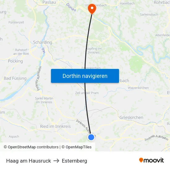 Haag am Hausruck to Esternberg map