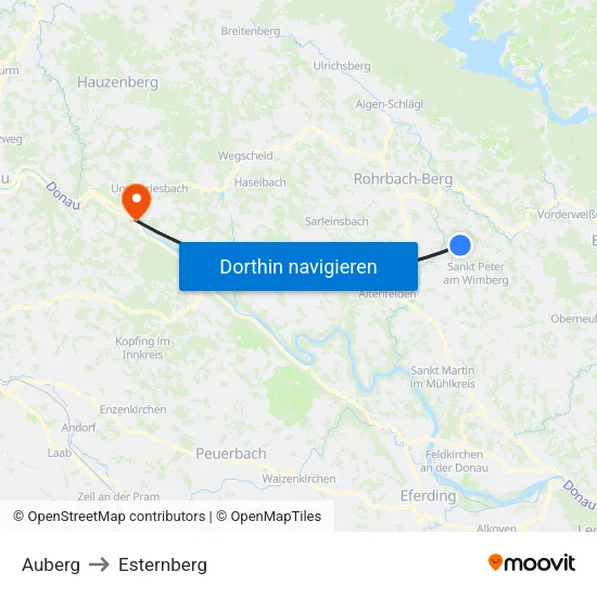 Auberg to Esternberg map