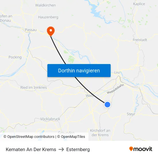 Kematen An Der Krems to Esternberg map