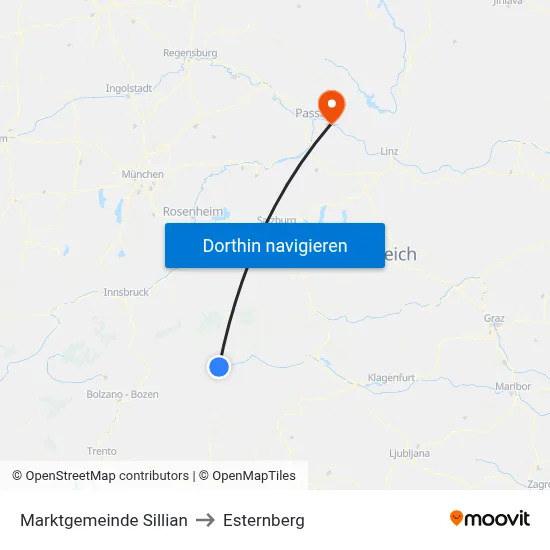 Marktgemeinde Sillian to Esternberg map