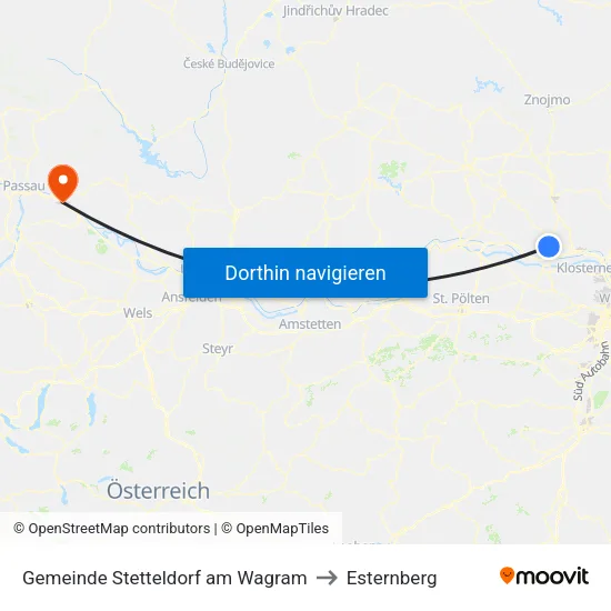 Gemeinde Stetteldorf am Wagram to Esternberg map