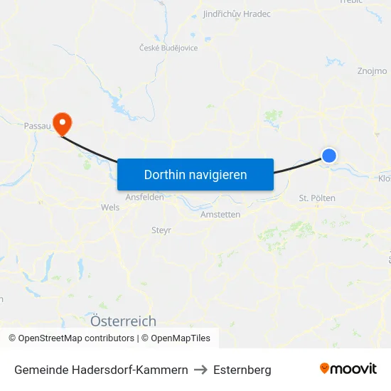 Gemeinde Hadersdorf-Kammern to Esternberg map