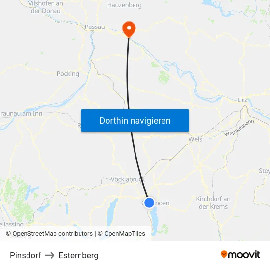Pinsdorf to Esternberg map