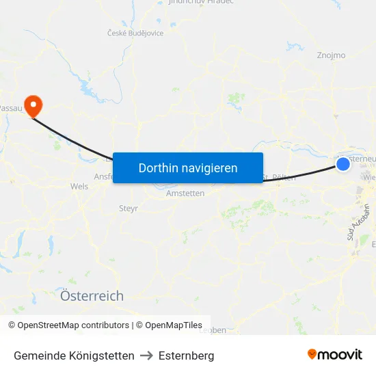 Gemeinde Königstetten to Esternberg map