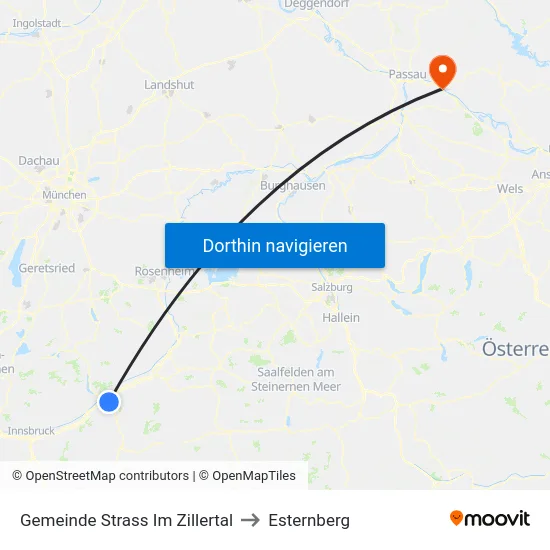 Gemeinde Strass Im Zillertal to Esternberg map