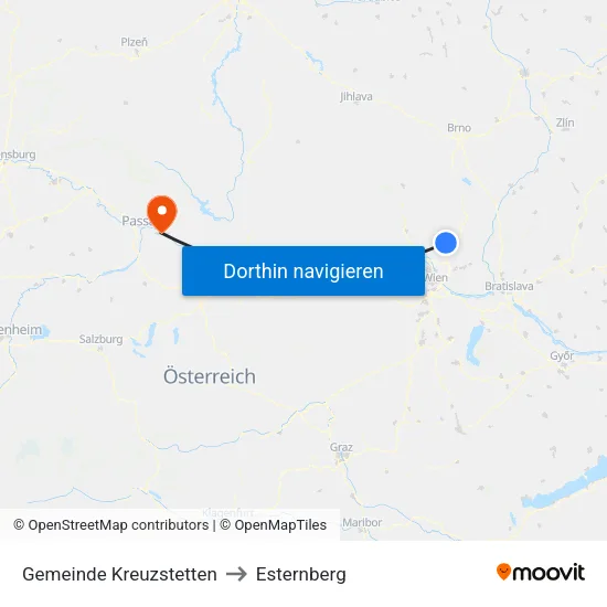 Gemeinde Kreuzstetten to Esternberg map