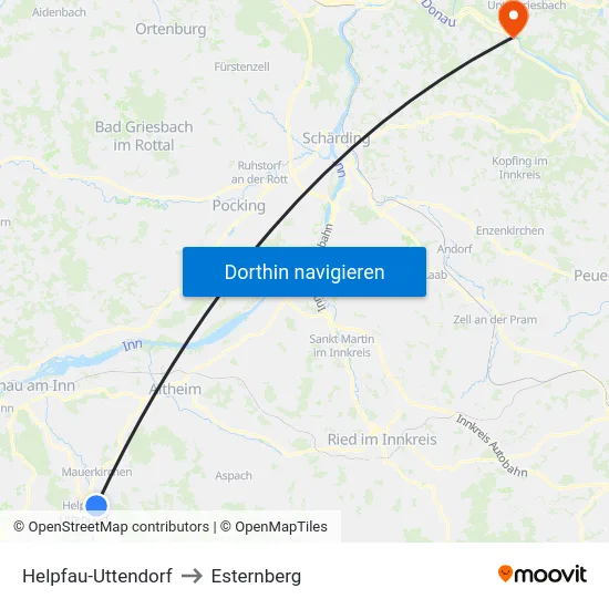 Helpfau-Uttendorf to Esternberg map