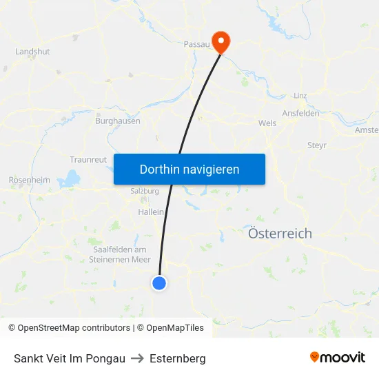 Sankt Veit Im Pongau to Esternberg map