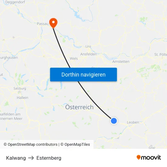 Kalwang to Esternberg map